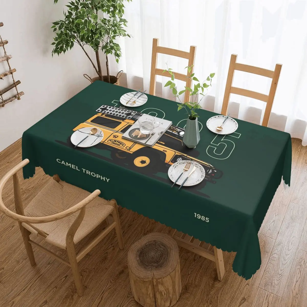 

Land Rover Defender Camel Trophy Trophy 1985 Rectangular Tablecloth Oilproof Table Cover for Dining Events Table Cloth