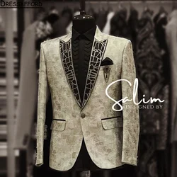 Champagne Blazers Men Suits Beading Crystal Fashion Banquet 2 Piece Business Jacket Pants Trousers