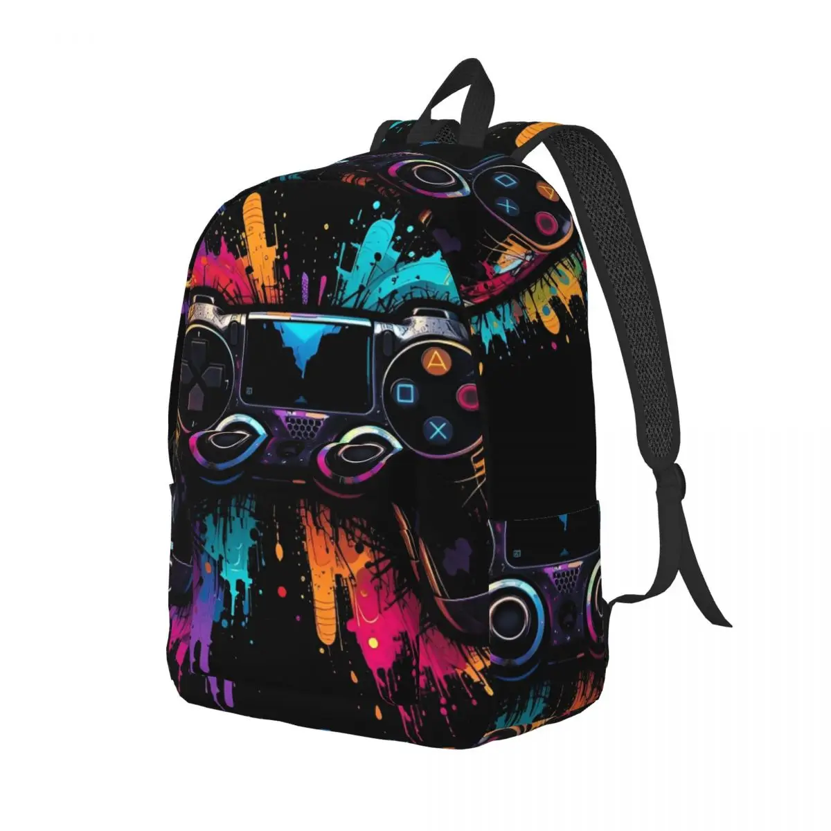 Video Game Gaming Controller Backpack for Men Women Teenage High School Business Daypack Graffiti College Shoulder Bag Outdoor
