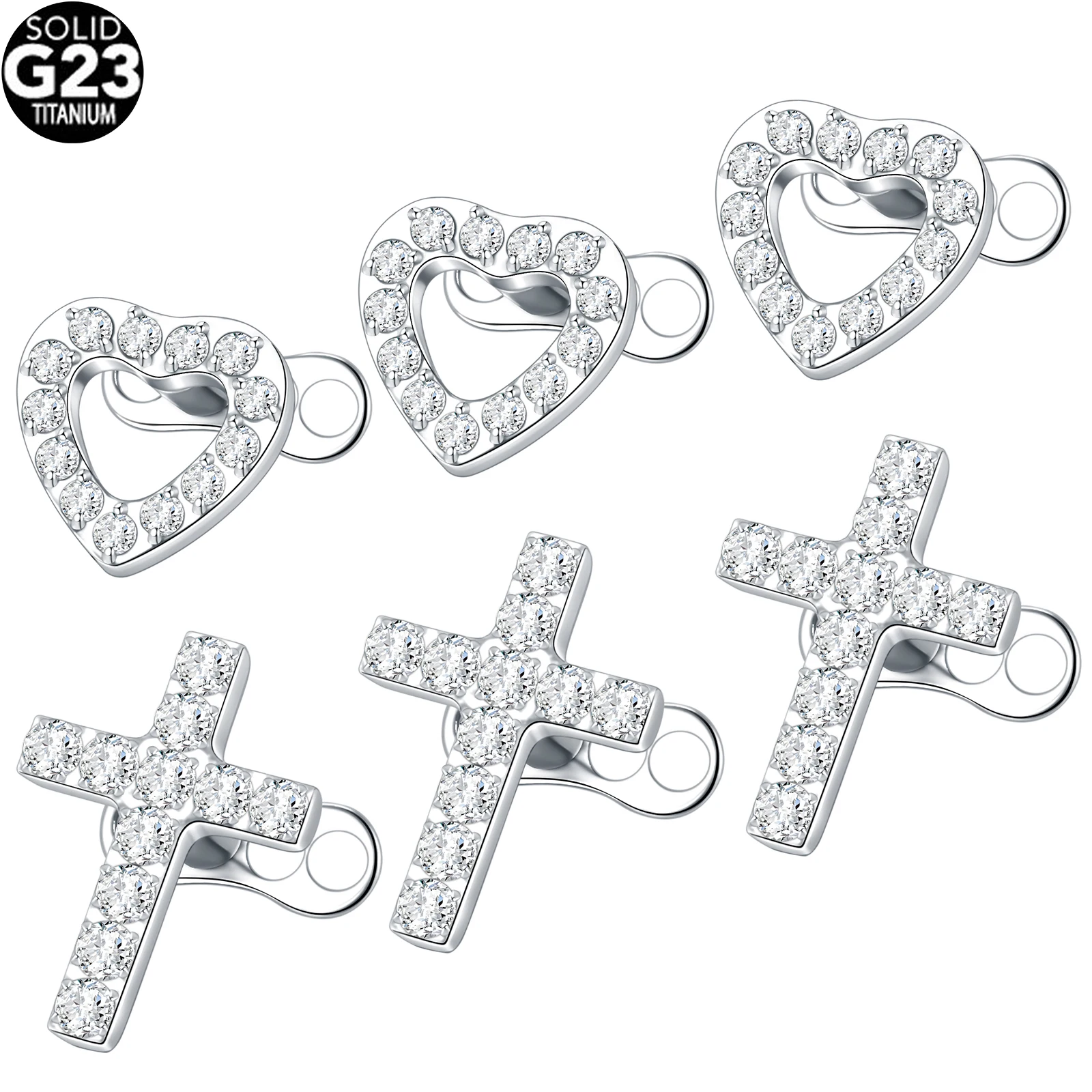 

1/5Pcs 14G Cubic Zirconia Cross Dermal Anchor Tops and Base Titanium Heart Micro Dermal Piercings Surface Skin Piercing Jewelry