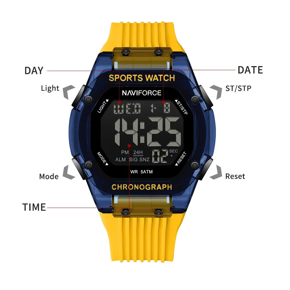 NAVIFORCE NF7113 montre de sport numérique de luxe pour hommes étanche rétro-éclairage LED réveil montre multifonction