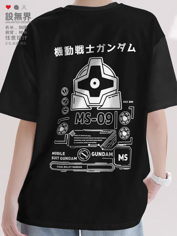 

Mobile Suit Gundam Big Demon Robot Short Sleeve T-Shirt Men's and Women's Anime Peripheral Tops Summer Dress