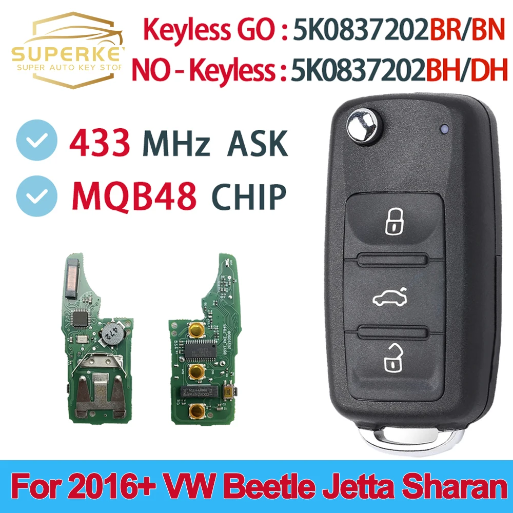 5K0837202BR/BN For Volkswagen VW Transporter Scirocco Transporter Jetta Beetle 2016- Keyless Go 433MHz MQB48 Chip 5K0837202BN