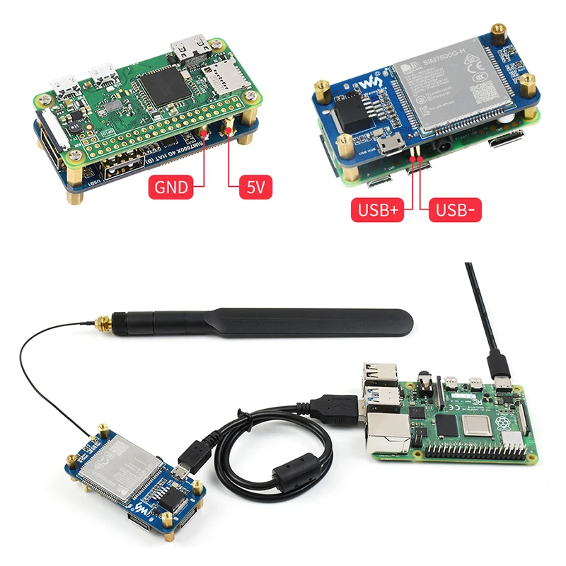SIM7600G-H 4G HAT (B) for Raspberry Pi 4 3 Zero LTE Cat-4 4G 3G 2G Support GNSS Positioning Global Band Via Micro USB Pogo Pin