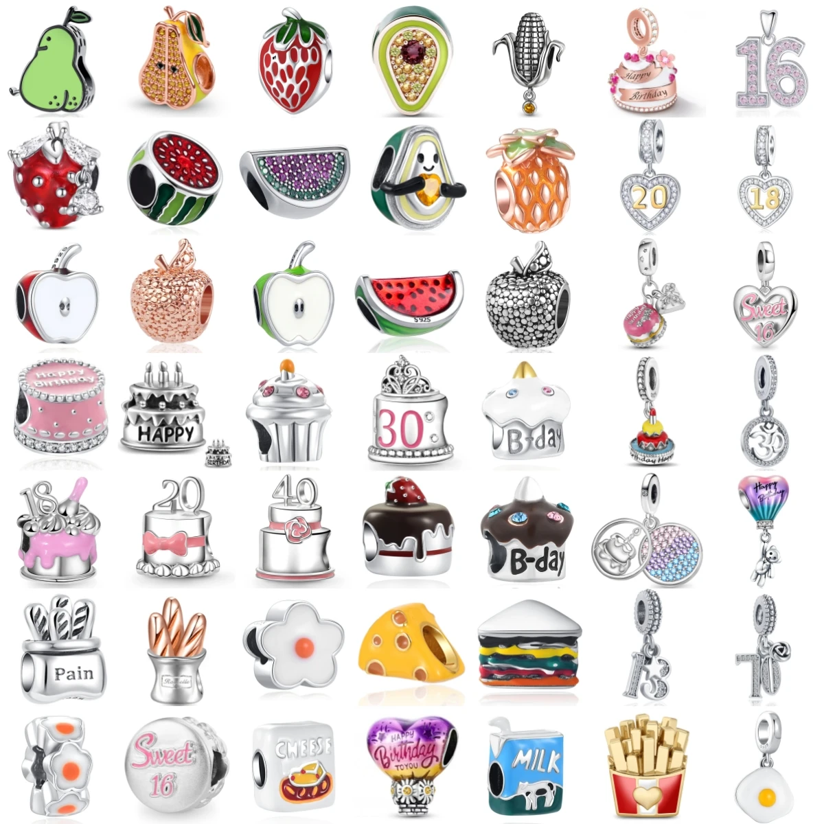 

Fruit Food Birthday Cake Charms Beads Apple Strawberry Watermelon Pineapple Avocado Fit Original Women DIY Jewelry