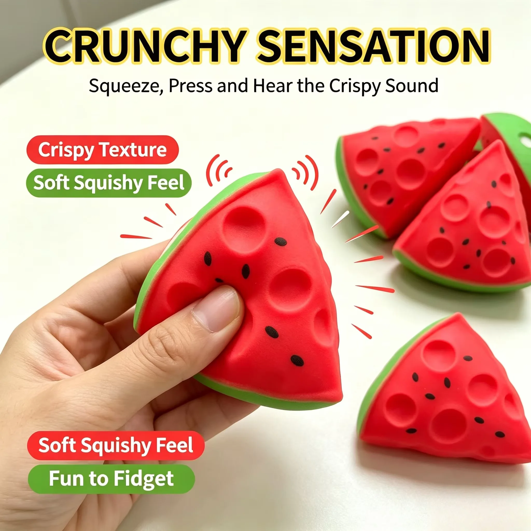 Watermelon Crunchy Ball Squeeze Toy Crispy Sound DIY Handmade Stress Relief Fidget Decompression Sensory Desk Toy Gift