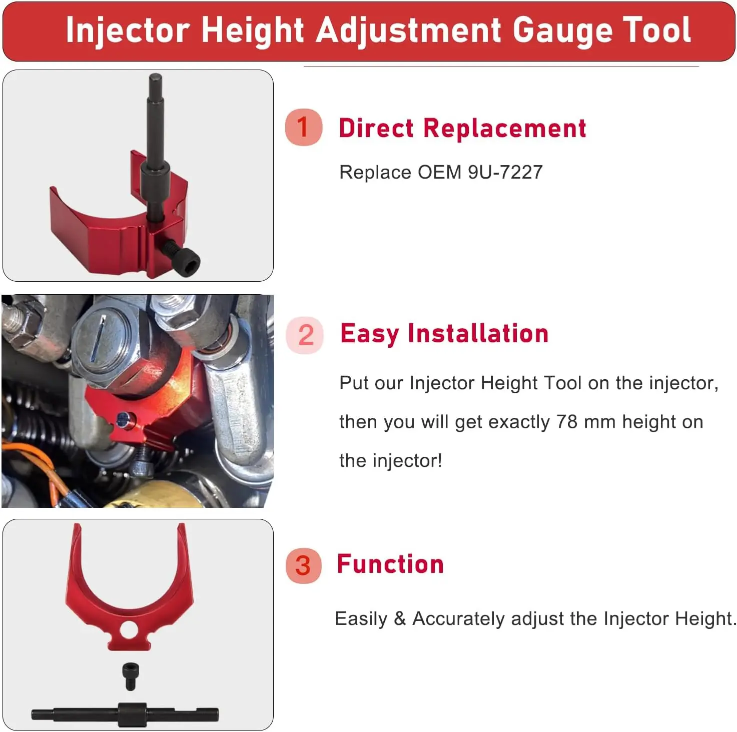 Automatic Timing Pin+9U-7227 Injector Height Adjustment Gauge Tool+Engine Barring Socket for Caterpillar CAT 3406E(3 Tools)