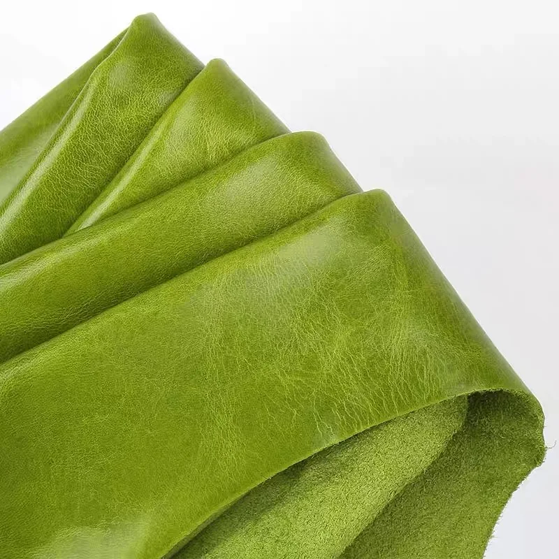 Head layer cowhide sofa leather fabric headboard soft bag seat plain weave cowhide whole piece apple green oil wax genuine leath