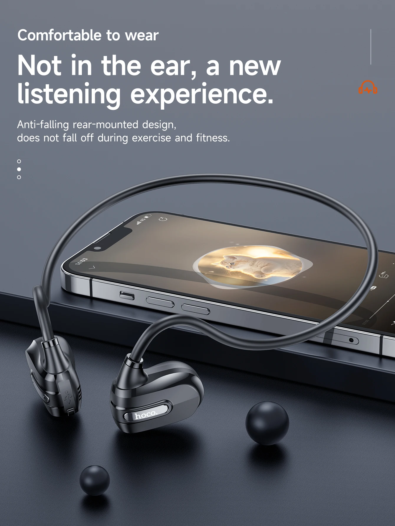 

HOCO ES63 Air Conduction Earphones Bluetooth Headphones Bass Earbuds Music Sports Open Ear Hook Headsets with microphone black