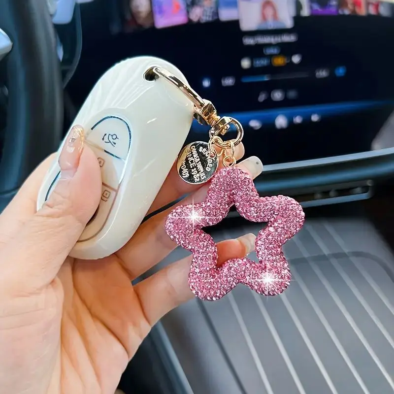 Diamond-inlaid Hollow Five-pointed Star Car Keychain Creative Ceramic Clay Star Pendant Keychain Gift