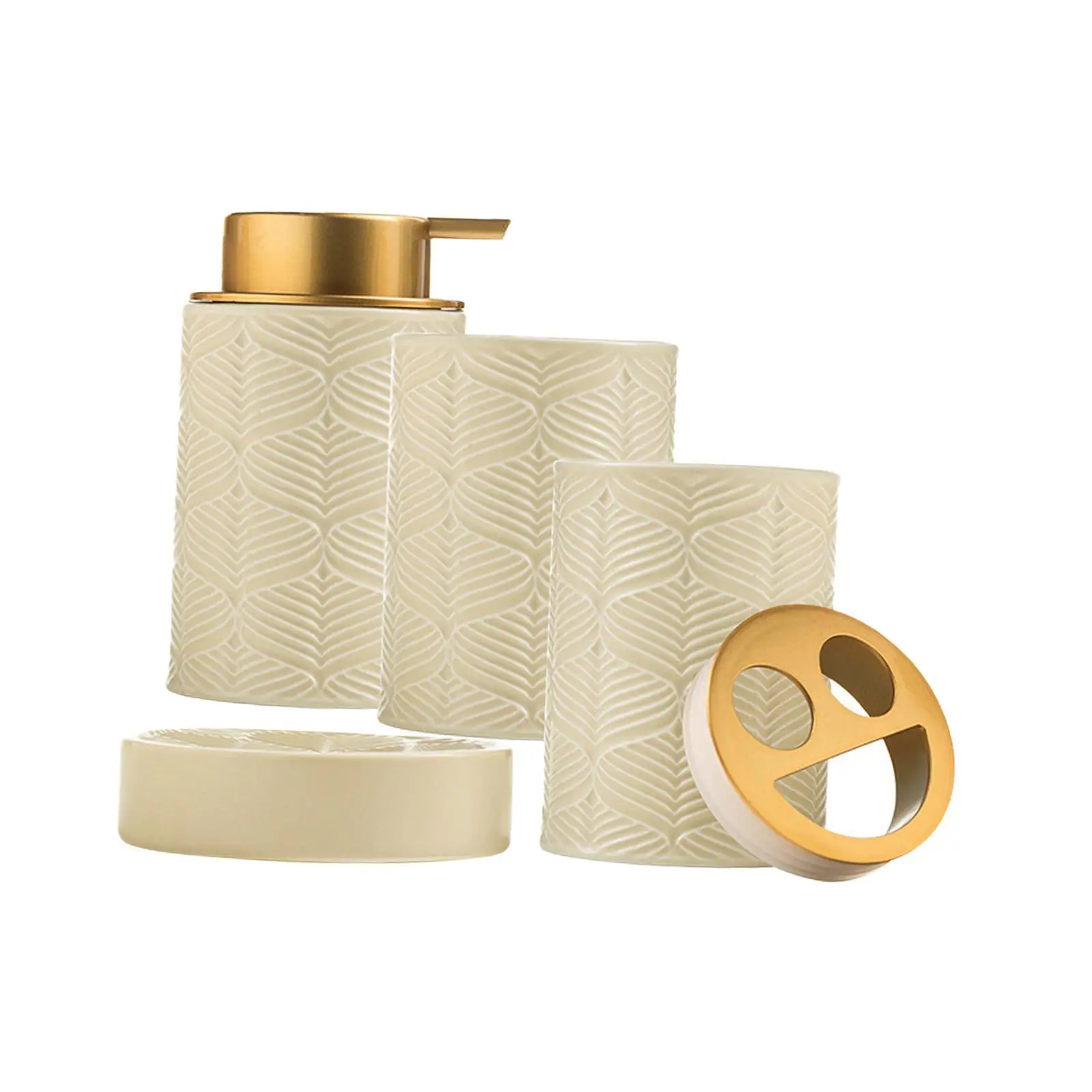 4 Pieces Bathroom Accessories Set,Toothbrush Holder,Ceramic Portable Lotion Dispenser Mouthwash Cup for Countertop Vanity