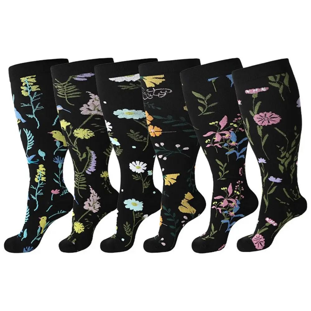 

Plus Size Compression Socks Flower Pattern Knee High Varicose Vein Socks Breathable Comfortable Calves Leg Stockings Travel