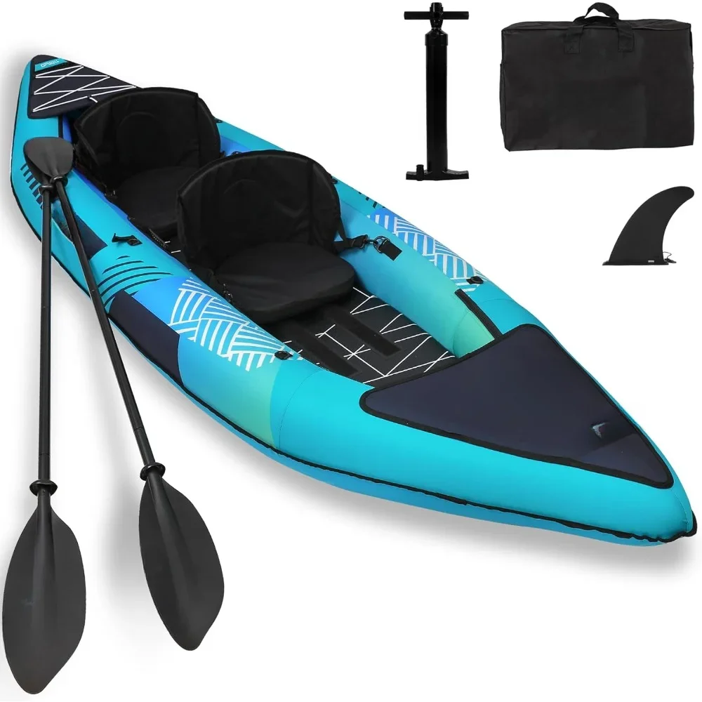 Inflatable Kayak - 2 Person with Drop Stitch Floor and Accessories Including Kayak Seats with High Back Support