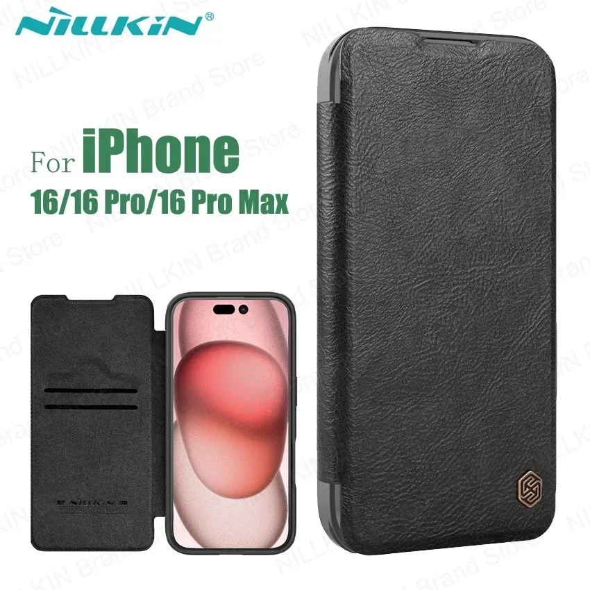 

Для iPhone 16 Pro/Pro Max флип-чехол NILLKIN Qin Prop кожаный чехол с держателем для телефона защитный чехол для камеры на петлях для iPhone16