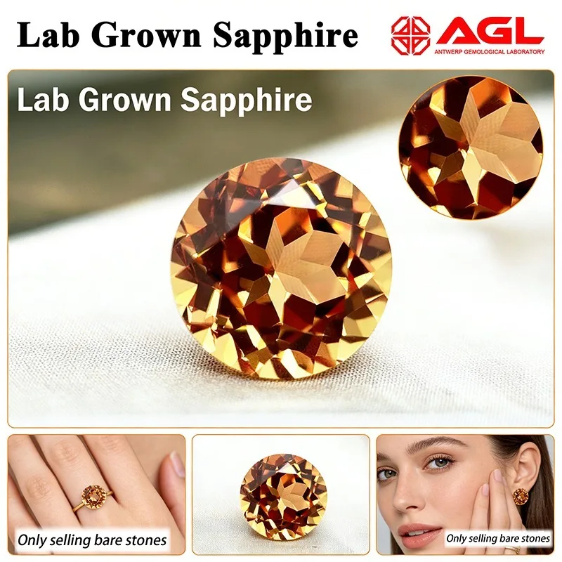 

Lab Grown Sapphire Gemstone Round Cut Orange Color for DIY Jewelry Making Ring Main Materials Selectable AGL Certificate