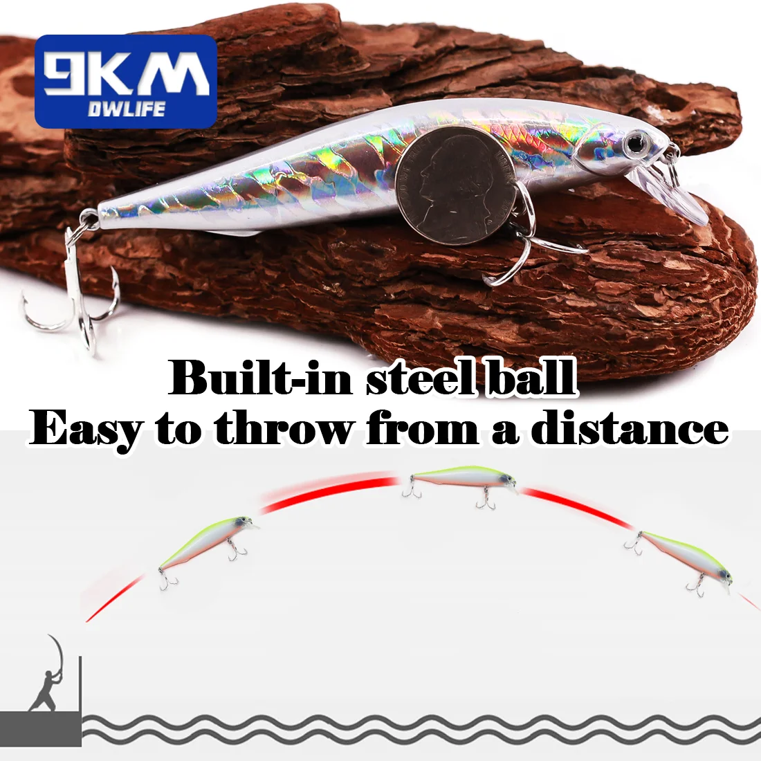 9KM Minnow — señuelo hundido para agua salada con anzuelo triple - imagen 4