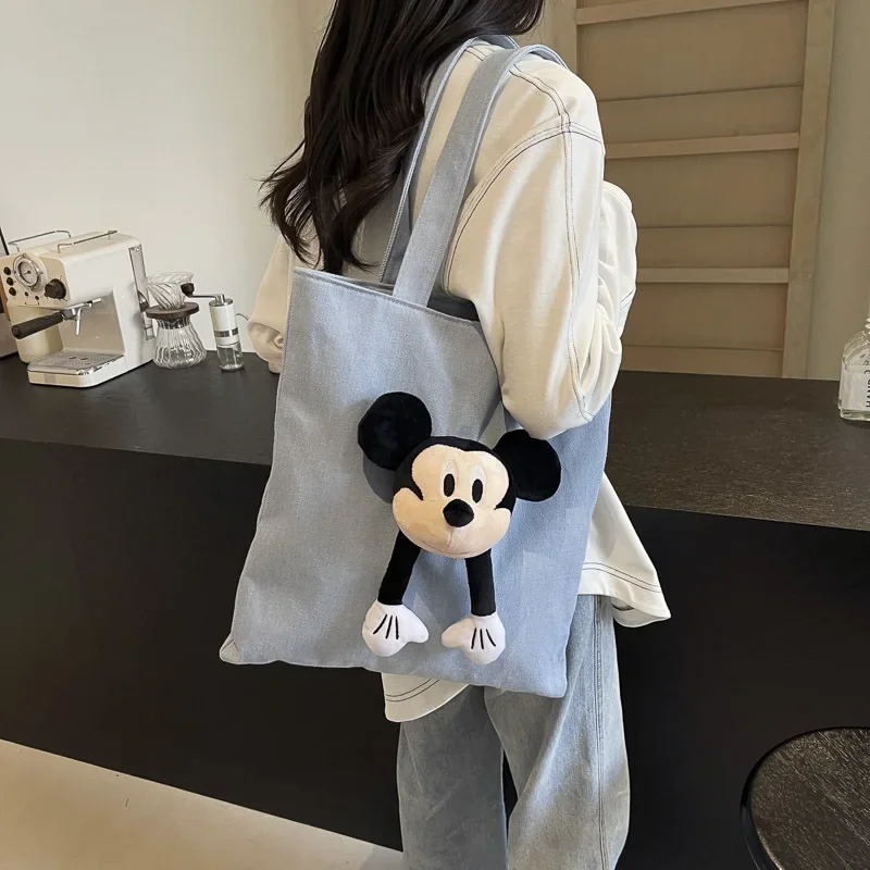 

Disney Mickey Mouse Cartoon Fashion Denim Shoulder Bag Cute Canvas Tote Schoolgirl SchoolBag Travel handbag