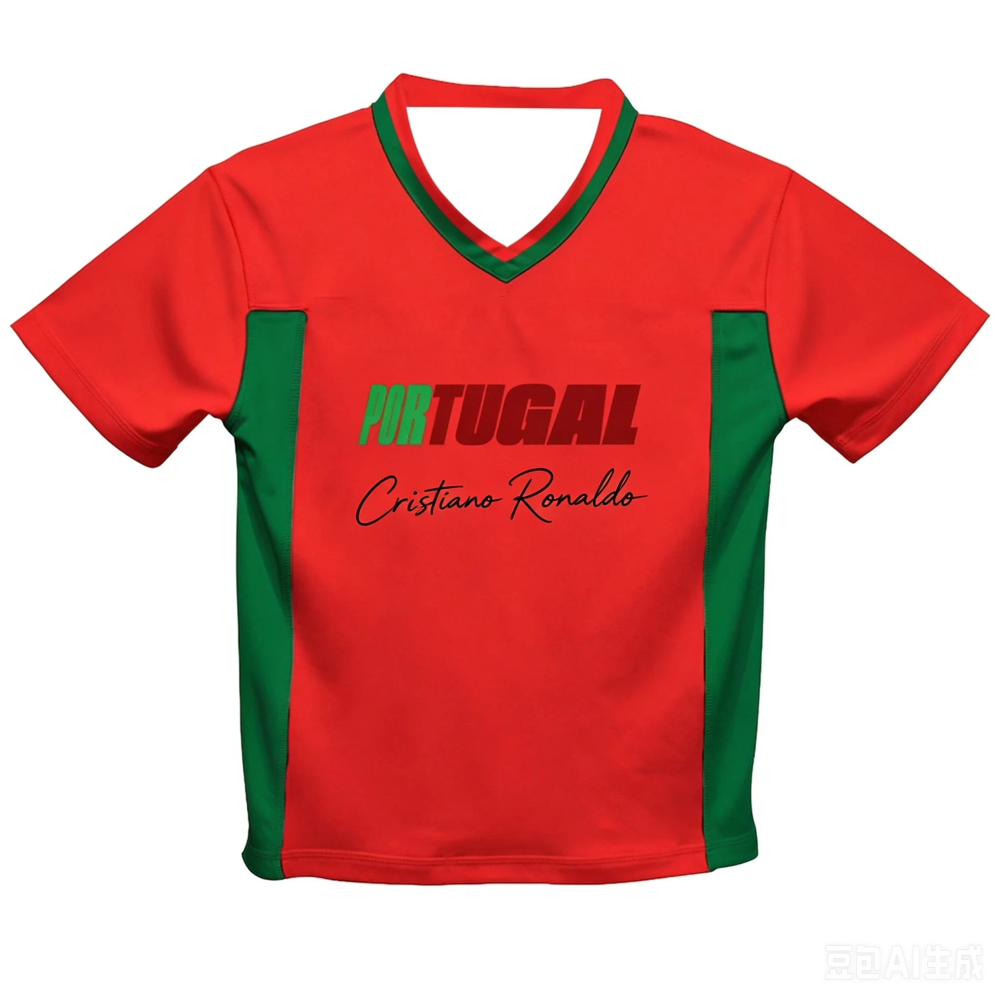 Football Fan Inspired Cristiano Ronaldo 7 T-shirt Portugal Red Green Panel Graphic Tee, Polyester Unisex Casual Short Sleeve Top