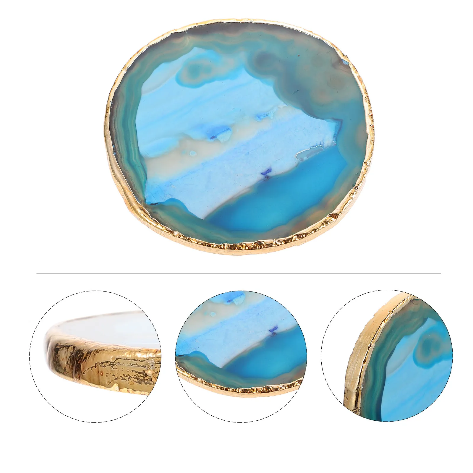 

Natural Agate Slice Coaster Gold-Plated Oval Agate Cup Pad Absorbent Stone Coaster for Home Office Bar Desktop Ornament
