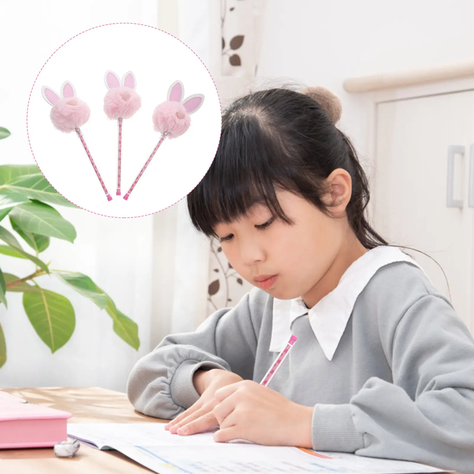 

3pcs 0.5Mm Gel Ink Pens Neutral Pen Rabbit Design Smooth Writing Cartoon Stationery For Kids Students Gifts Black Gray