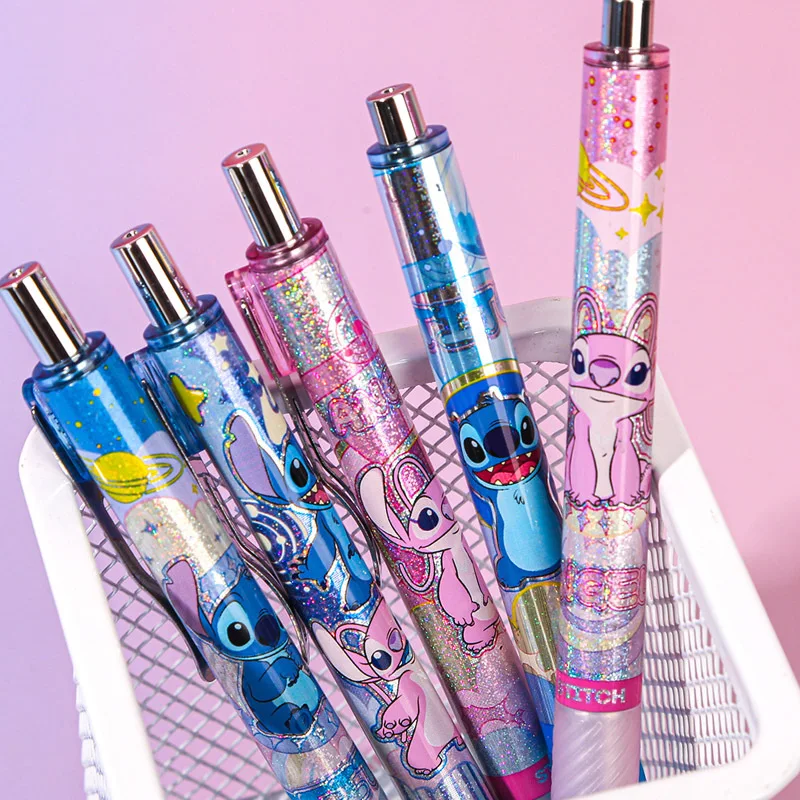 Disney Stitch Sequin Fine Glitter Signature Pen Press-type Gel Pen Sent Randomly Student Study Exam Supplies Cartoon Stationery