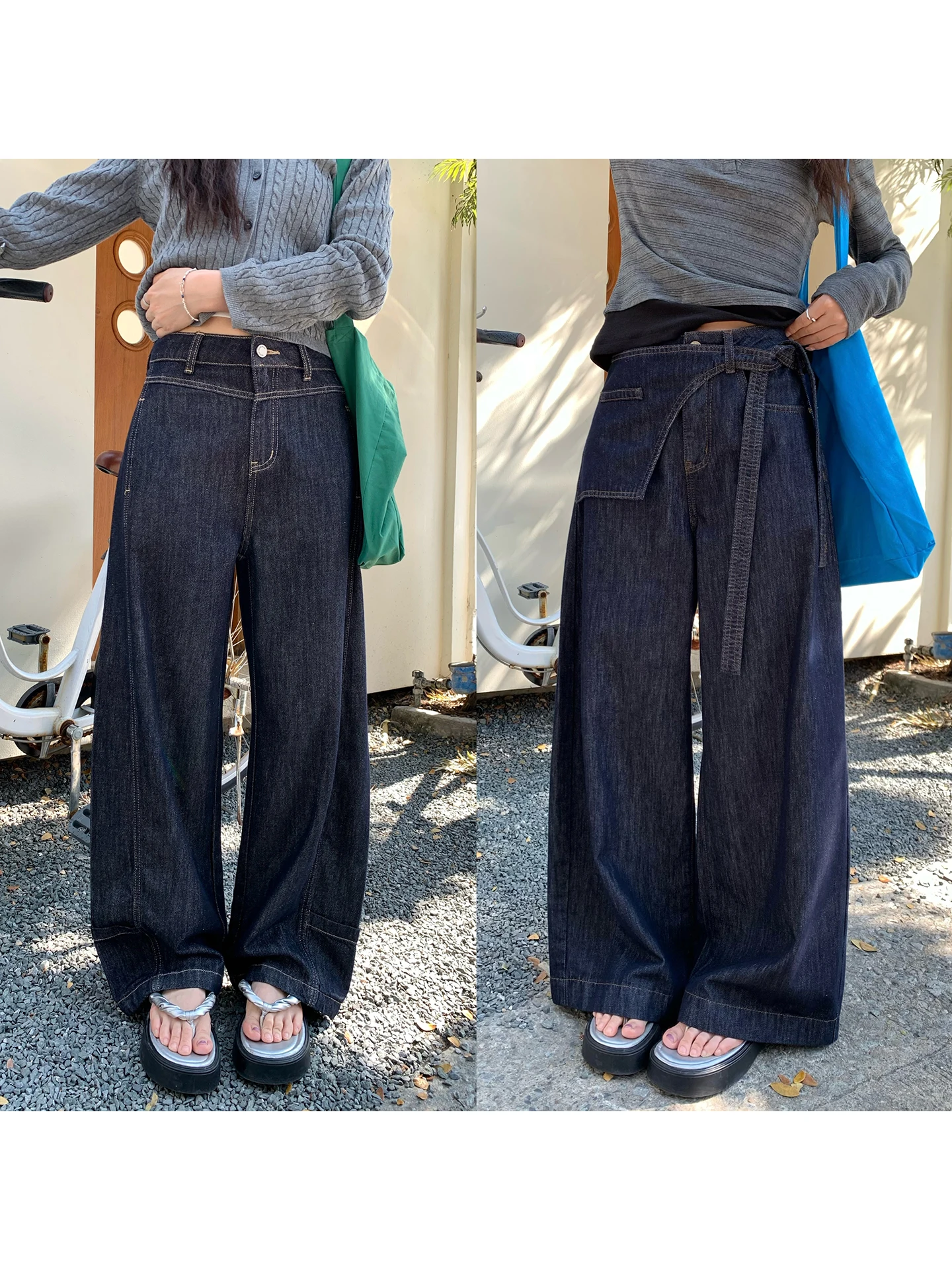 

WHYSTUDIO High Waist Straight Leg Floor-Length Jeans Women's Loose Wide Leg Pants Comfortable Cotton Spring Faion