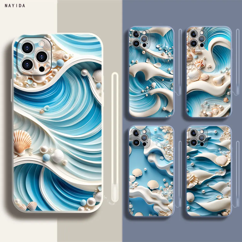 Soft Silicone Phone Case For Apple iPhone 15 14 13 12 11 Pro X XS Max XR Plus Mini Cover Blue waves