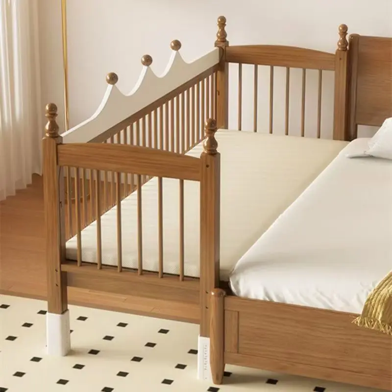 Beech splicing bed, adjustable height, solid wood widening, adults can sleep