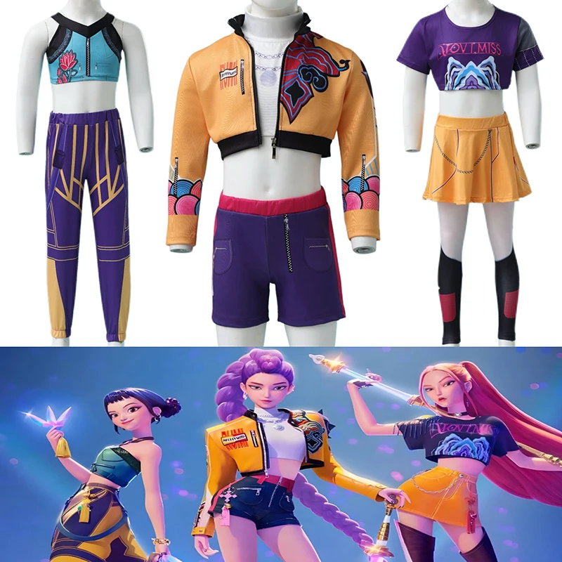 

Hot Demon Hunters Cosplay Costumes For Girls Zoey Mira Rumi Fantasy Roleplay Outfits Halloween Carnival Party Kids Costume Set