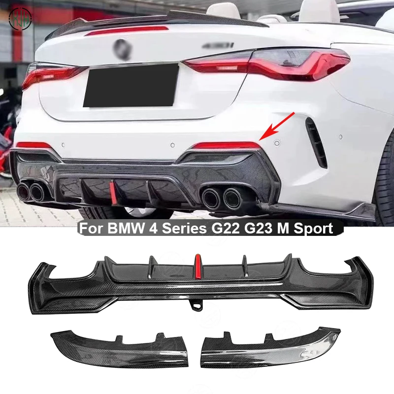 For BMW 4 Series G22 G23 M Sport 425i 440i 2020+ Carbon Fiber Car Rear Bumper Lip Diffuser Spoiler Parts Body kit