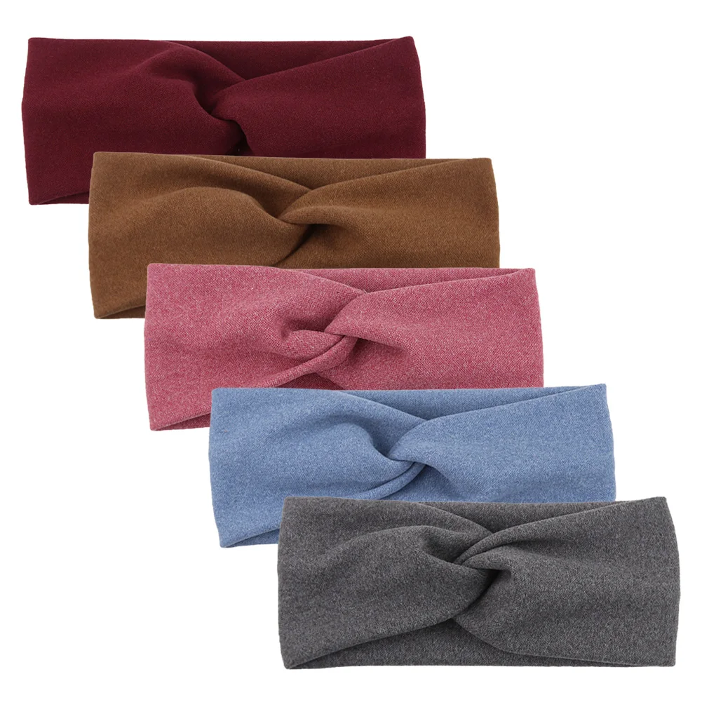 5Pcs/Lot Solid Twist Baby Girls Headbands Cashmere Handmade Elastic Hairbands Autumn Winter Headwraps Infant Fashion Headwear