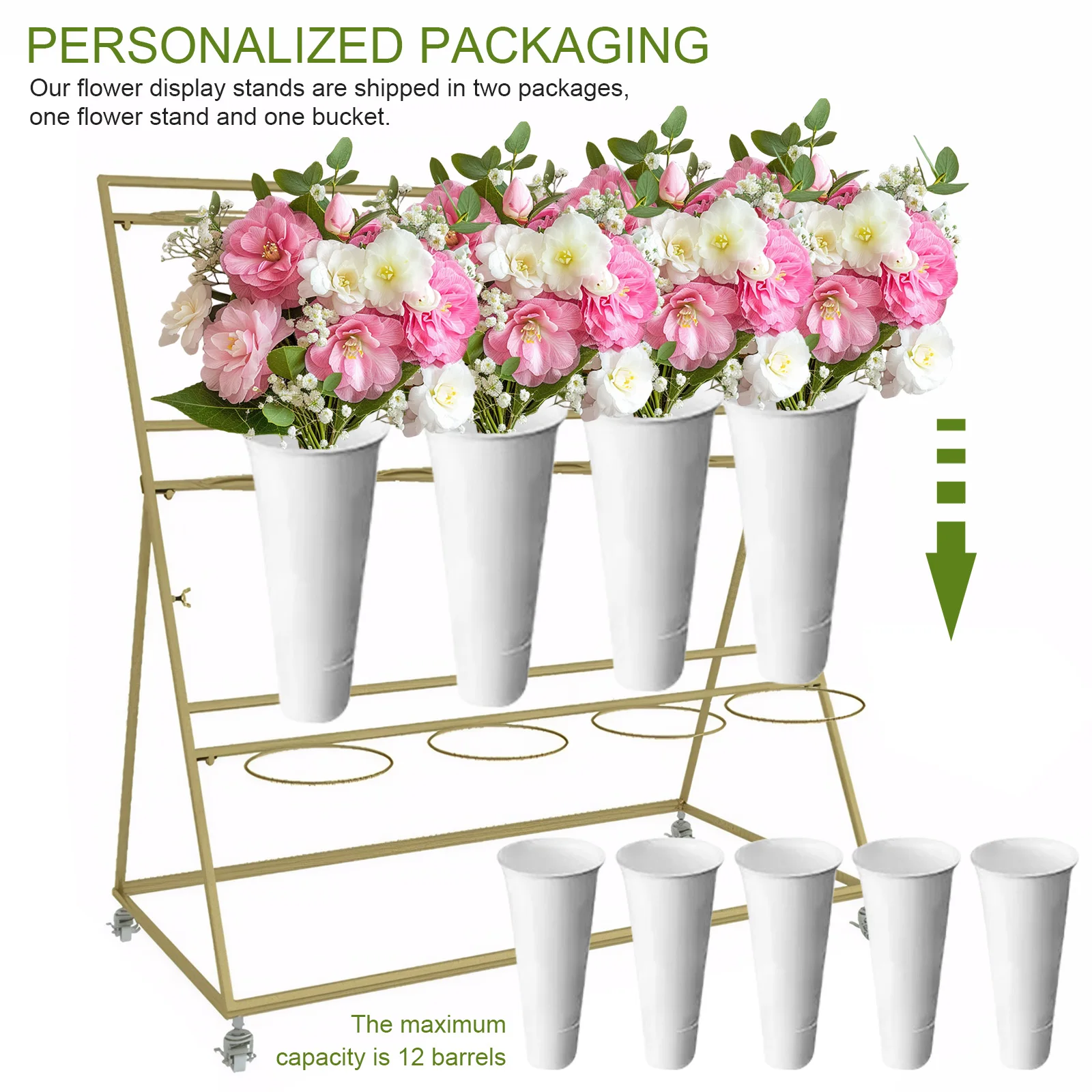 

12 PCS Flower Display Stand Buckets White Plastic Plant Stand Tapered Buckets Tapered Buckets for Home Patio Balcony Garden