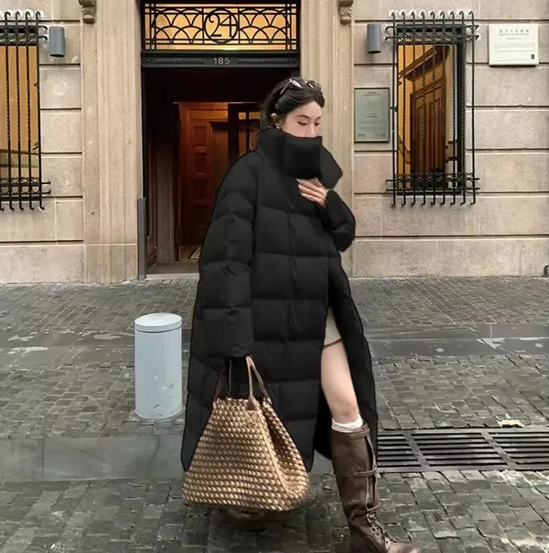 Manteau Parka Long pour femmes, veste coréenne surdimensionnée à col montant, vêtements d'extérieur rembourrés en coton épais et chaud coupe-vent, hiver 2025