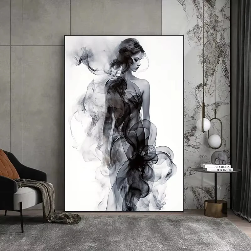 Modern Abstract Canvas Painting Black White Line Minimalism Shadow Inked Woman Poster Print Wall Art for Room Home Decor Gift