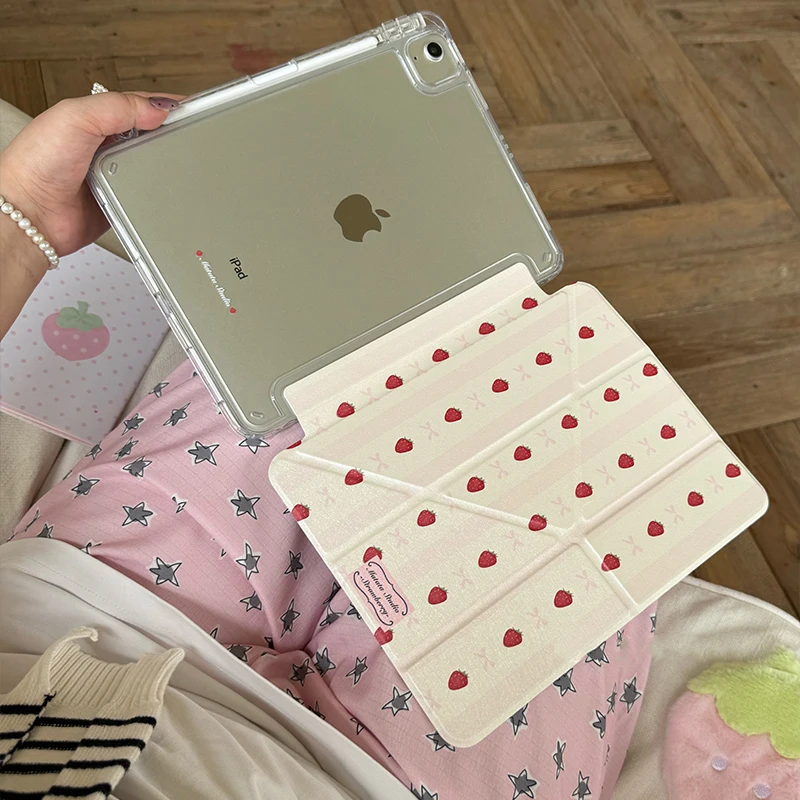 

Ins Strawberry Bowknot For iPad Pro 11 M2 M3 M4 M5 A16 2025 Air4 5 6 7 12.9/13/9.7/10.2/10.5/9.7in 5th 6th 7/8/9 10th 11th Cover