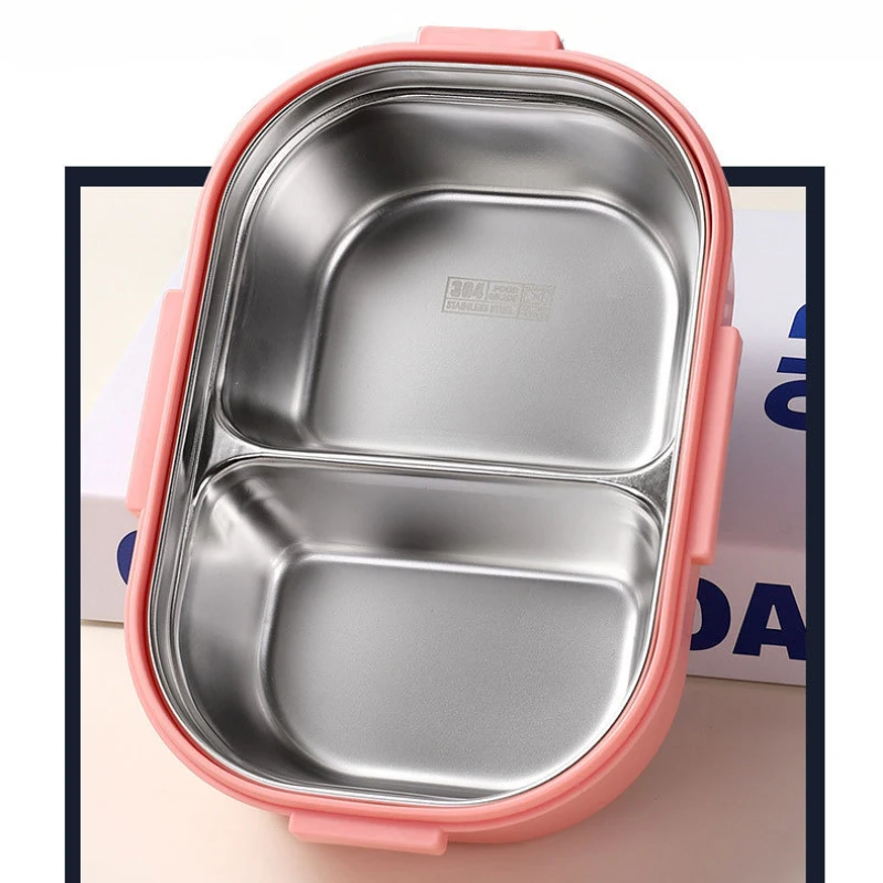 900ml Two Grids Cartoon Portable Lunch Box Child Student Stainless Steel Inner Liner Microwave Compartment Salah Fruit Fresh Box