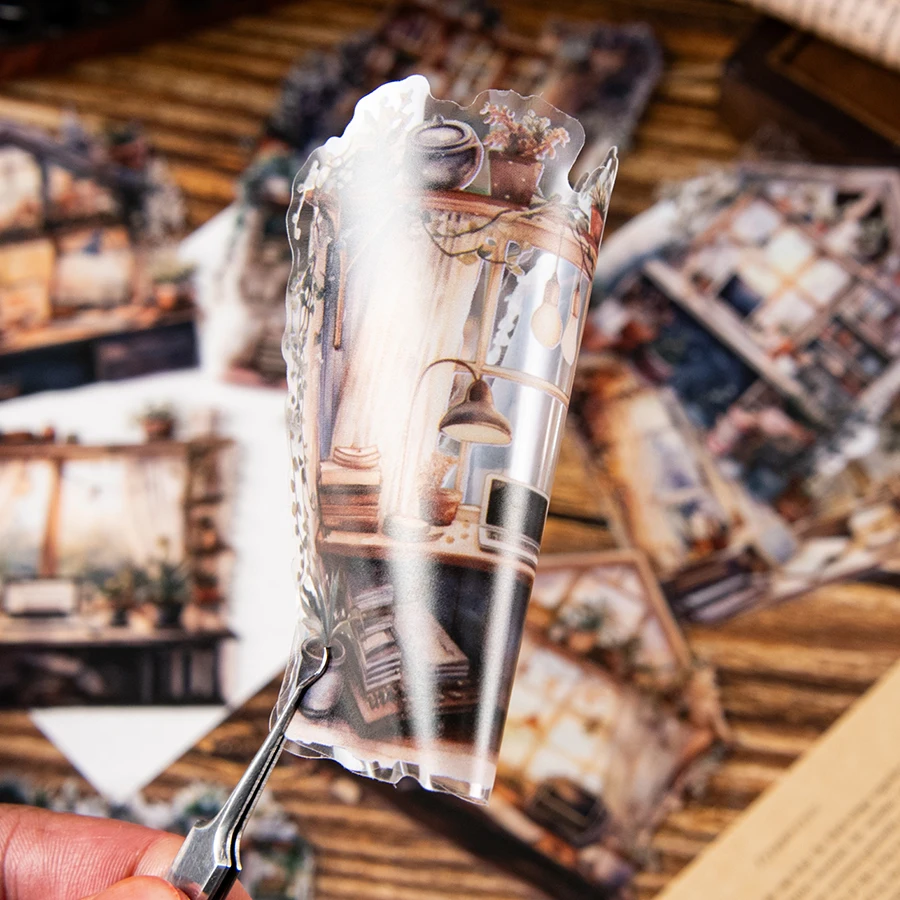 Pegatinas de tema de cabaña de jardín, pegatinas duraderas para mascotas, fundas de teléfono, guitarra y monopatines, 1 unidad