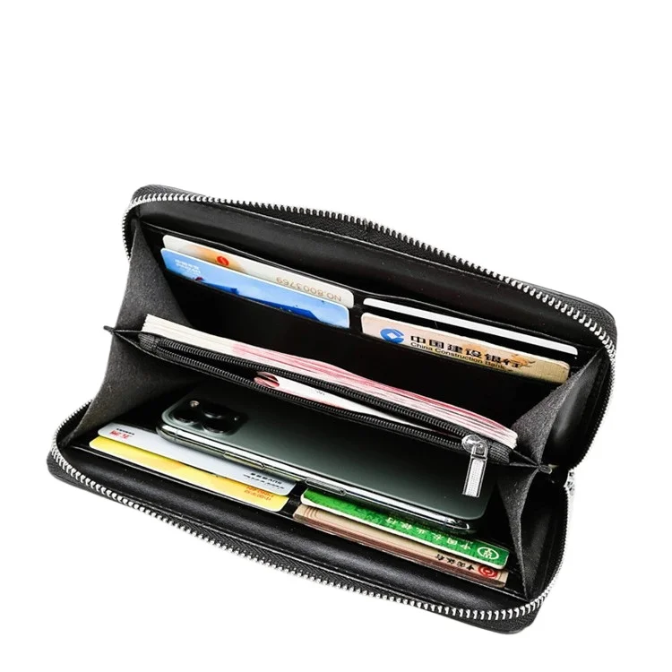 PU leather three-dimensional crocodile-patterned zipper wallet, large-capacity mobile phone storage business clutch