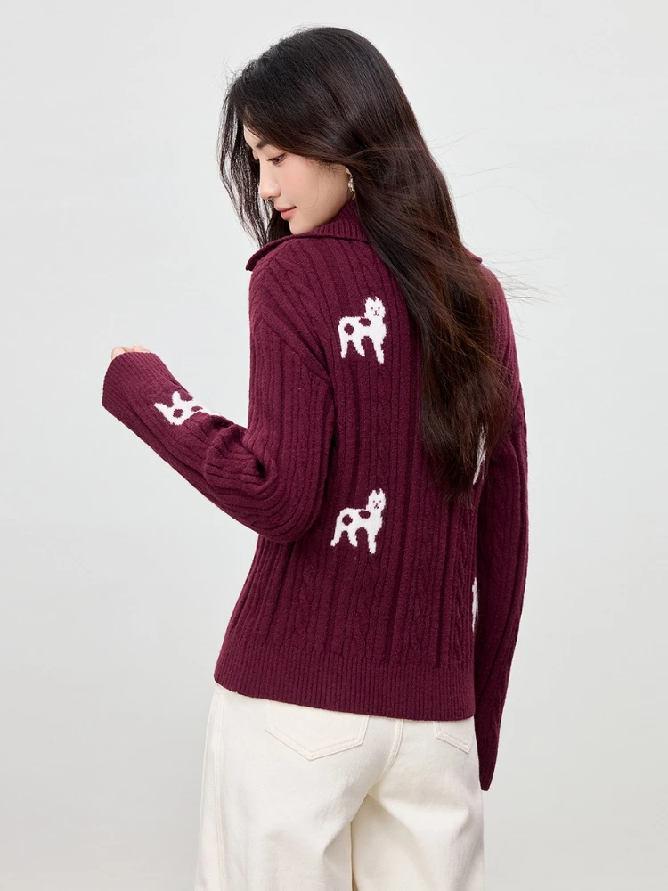 SENTUBILA Maglioni da donna Colletto rovesciato Maglione lavorato a maglia con mezza zip 2025 Autunno Inverno Pullover a maniche lunghe vestibilità ampia W53EH3378