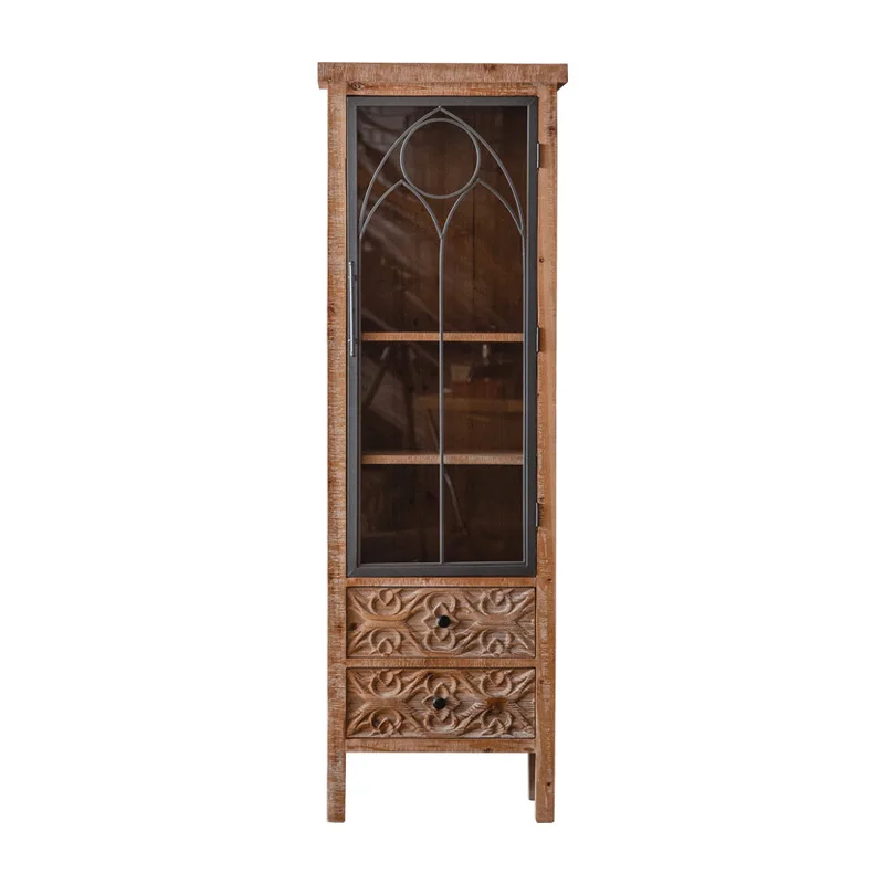 

Dessert shop Bistro decorative storage cabinet solid wood carving flower glass storage cabinet