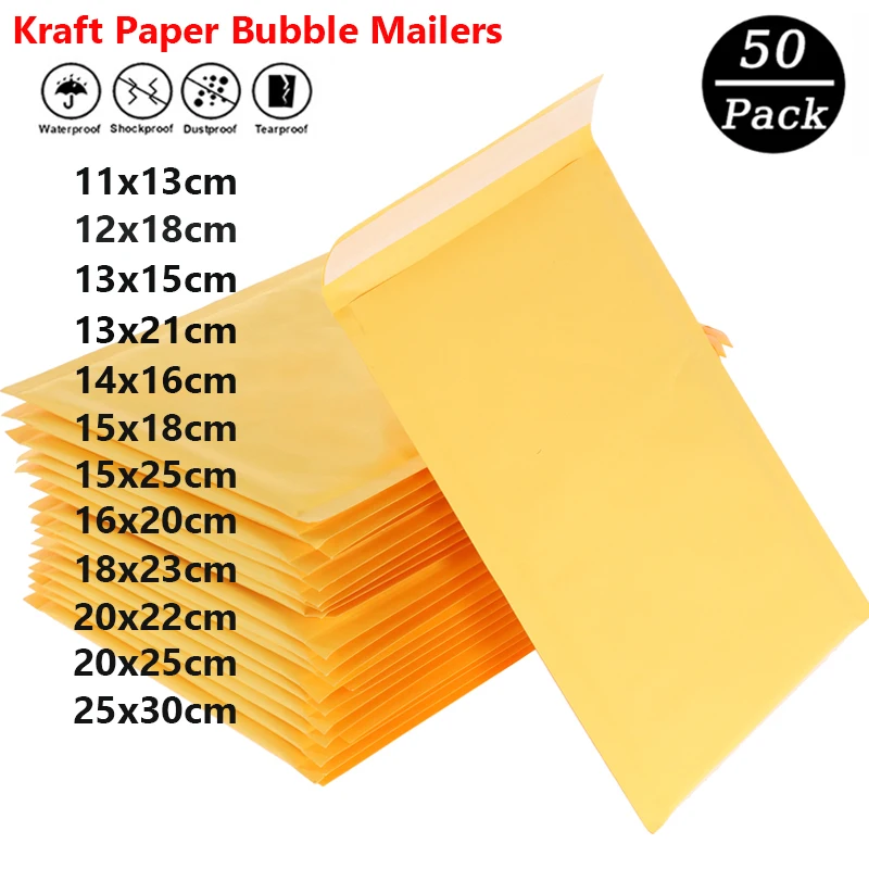 50PCS Kraft Paper Bubble Mailers Envelopes Bags Bubble Mailing Mailer Padded Shipping Envelope Business Shipping Packaging Bag