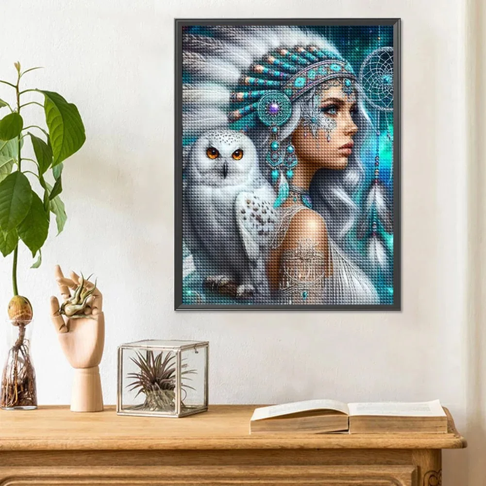 Fantasy Indian Woman And White Owl 5D DIY Diamond Painting Magic Elf New 2024 Cross Stitch Mosaic Diamond Embroidery Sale