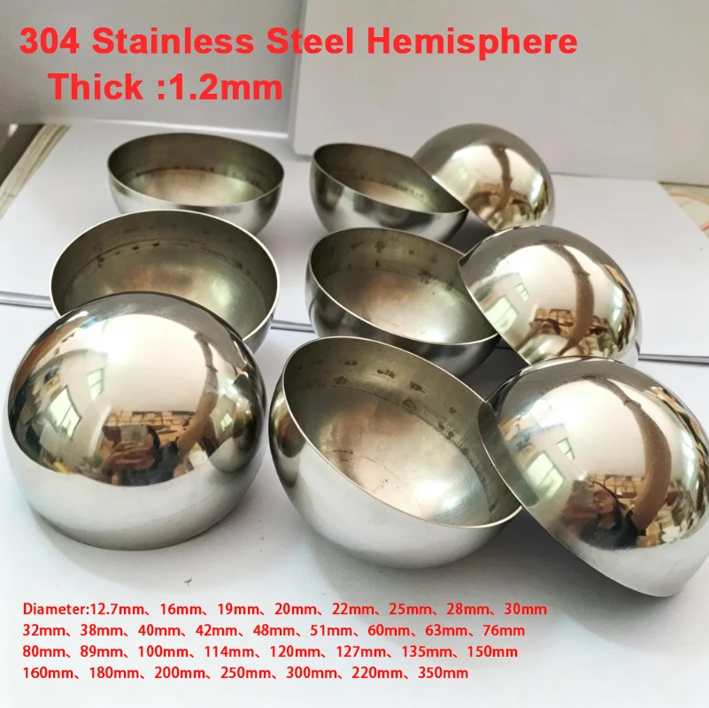 1.2mm Thick Mirror Stainless Steel Half Ball 12.7-350mm Polished Semi Spherical Hemisphere for Home Furniture Lamp Bar DIY Decor