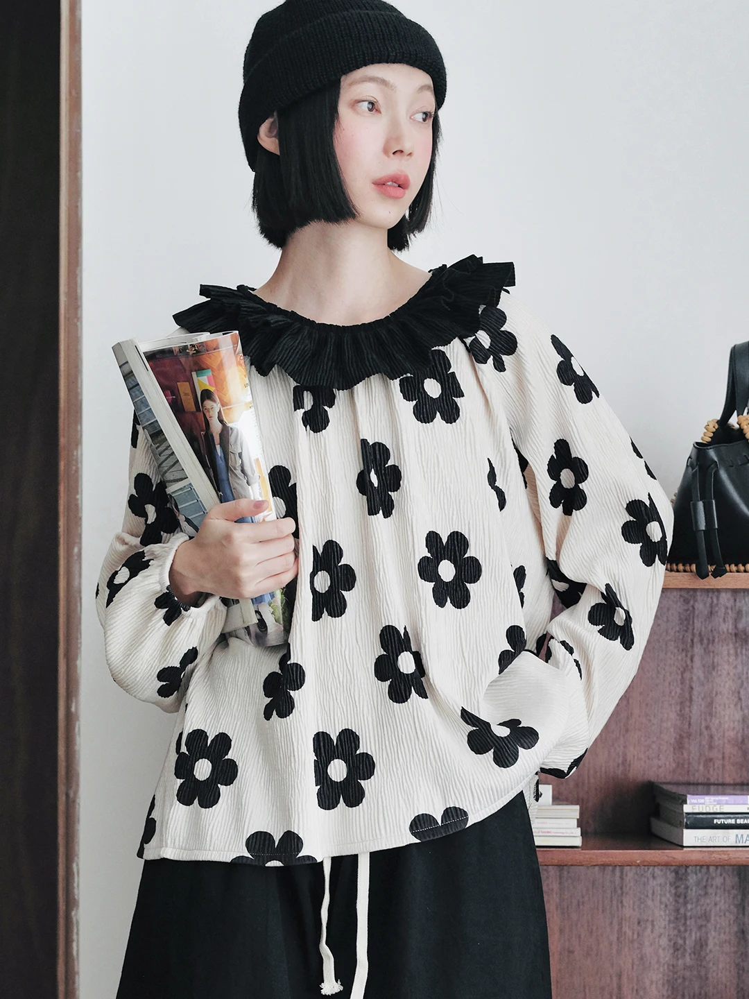 

Japanese lace collar wrinkled flower shirt imakokoni 2024 autumn new design pullover 244804