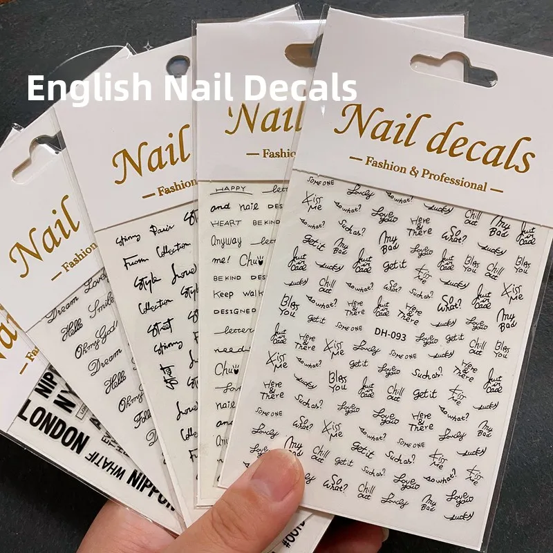

Позолоченные наклейки для дизайна ногтей Bla White Engli Text 3D клейкие наклейки для ногтей для инструментов Beau и косметических принадлежностей