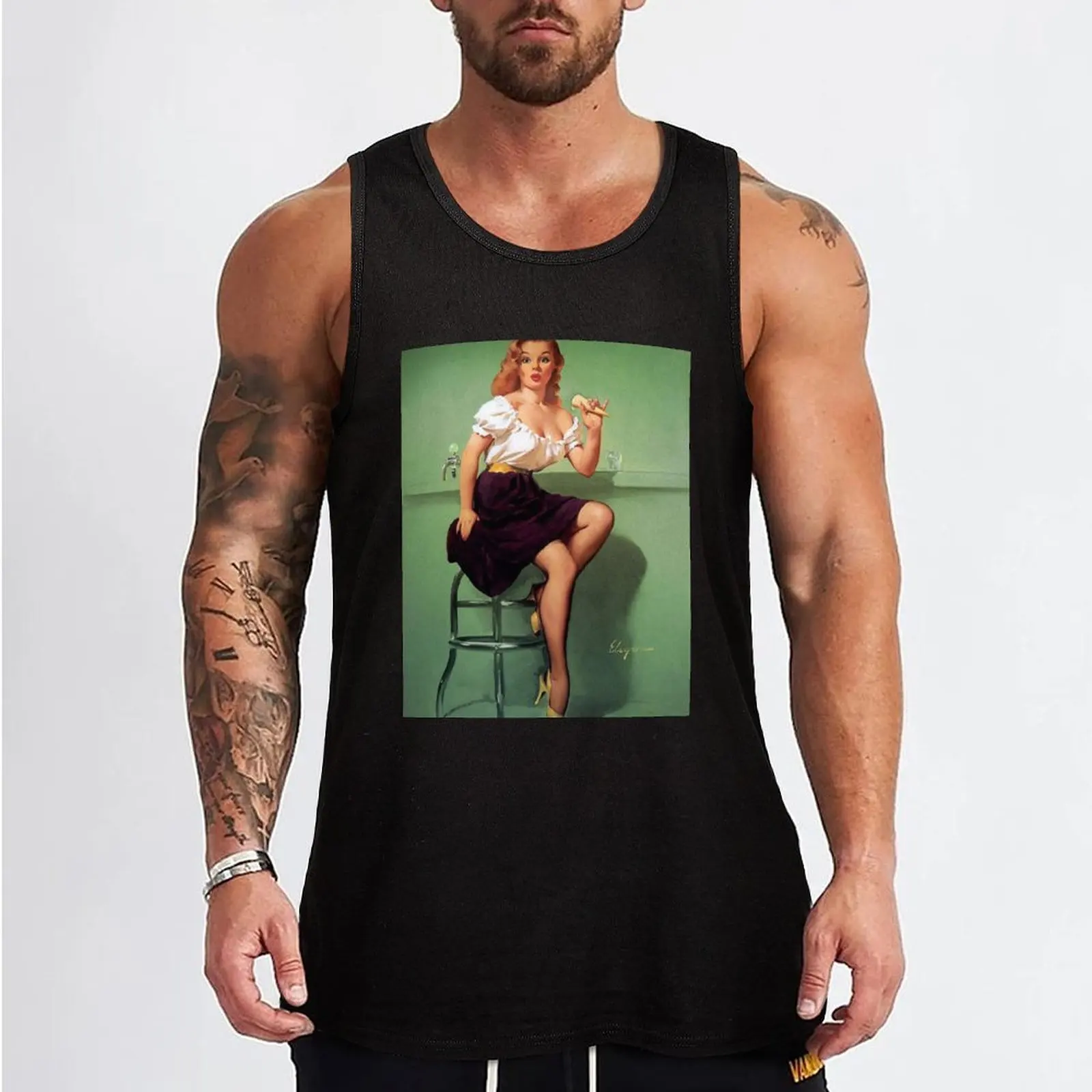 Pin-Up Girl - Elvgren - Vintage Tank Top sports vest Men's sleeveless t-shirt Men's gym clothing