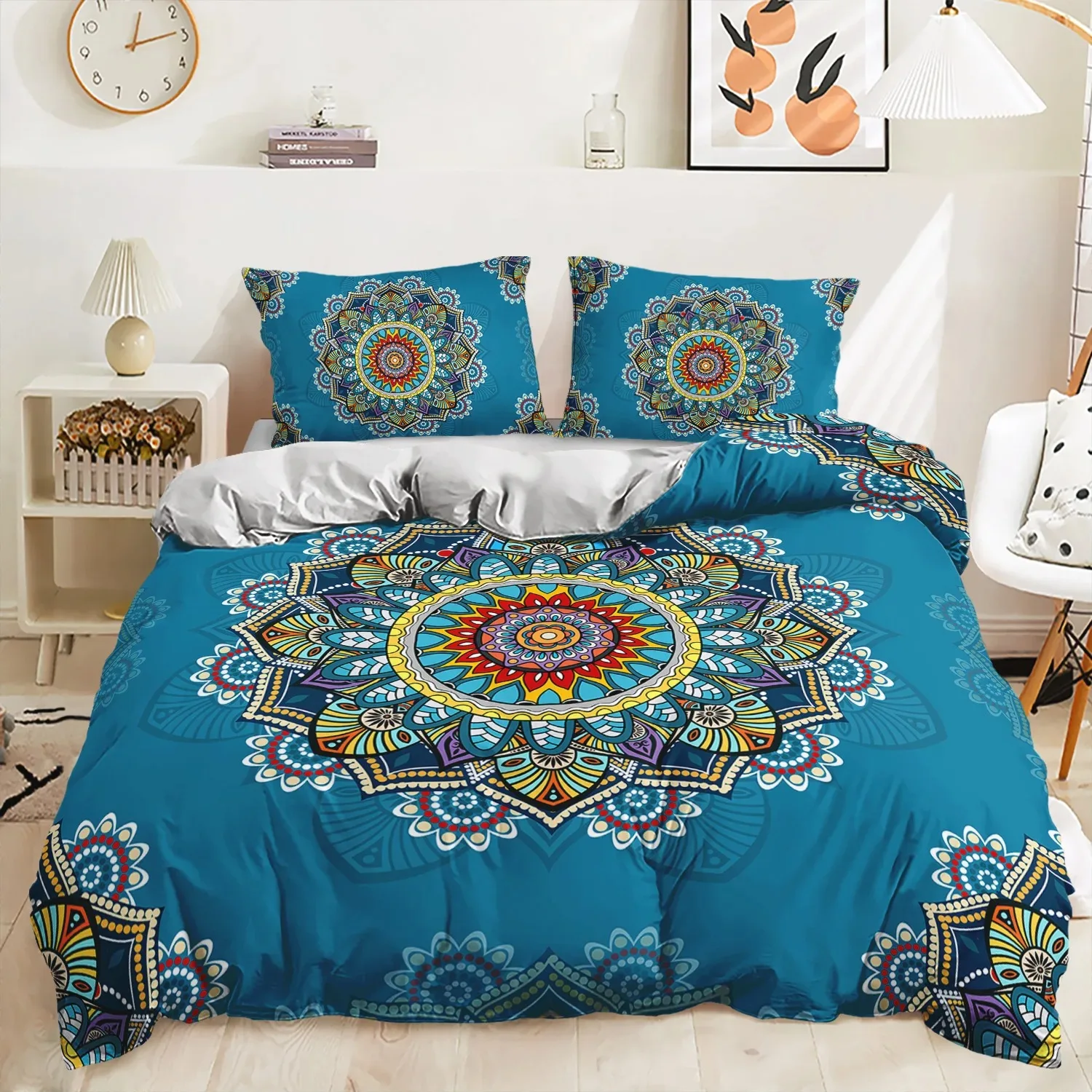 

Bohemian Bedding Set Boho Flowers Duvet Cover Set Pillowcases Queen King Size 3pcs Bed Polyester for Adult Boy Girl