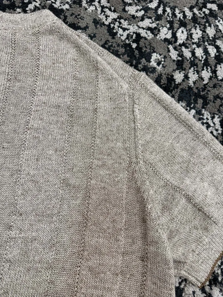 BC Old Money Style Mens Striped Cotton Linen Short Sleeve T Shirt Contrast Cuff Hollow Out Breathable Versatile Casual Crewneck