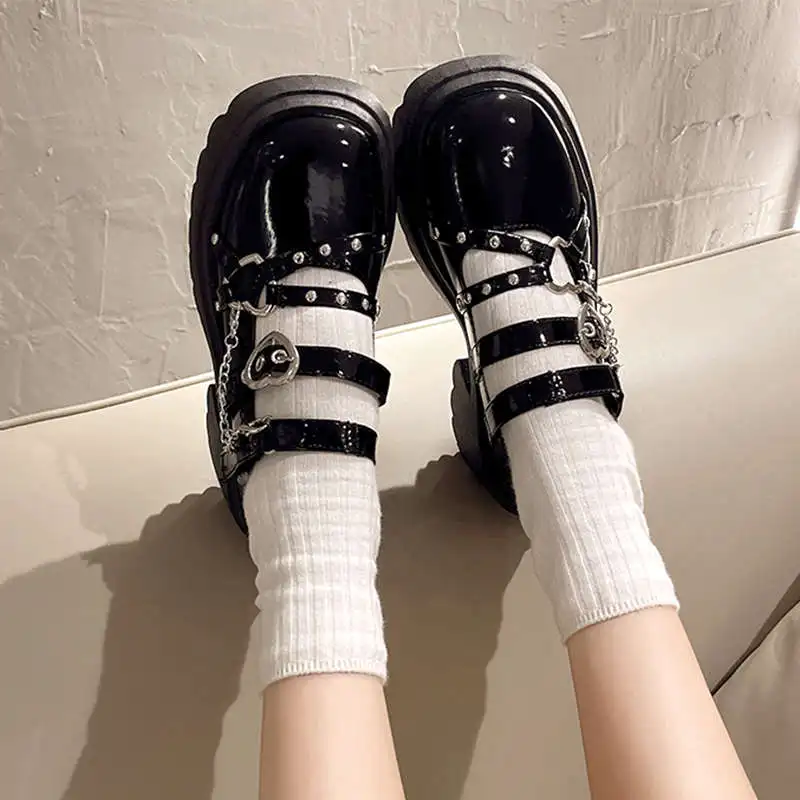 Casual Woman Shoe Clogs Platform Round Toe Female Footwear Oxfords Summer On Heels Creepers New Dress Leather Square heel Mary J