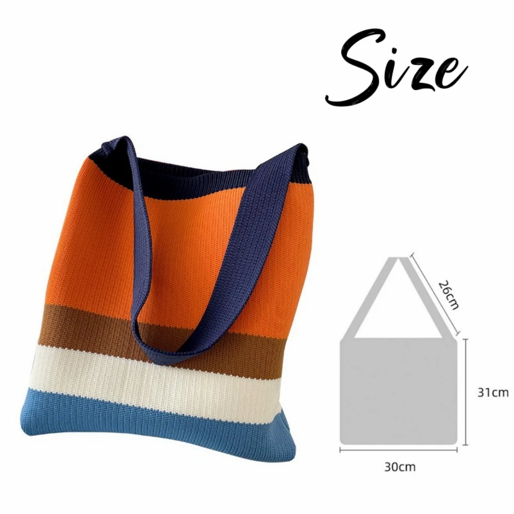 Women\'s Knitted Striped Shoulder Bag Female Woven Crossbody Handbag Eco Large Capacity Shopper Bag Retro Rainbow Storage Bag